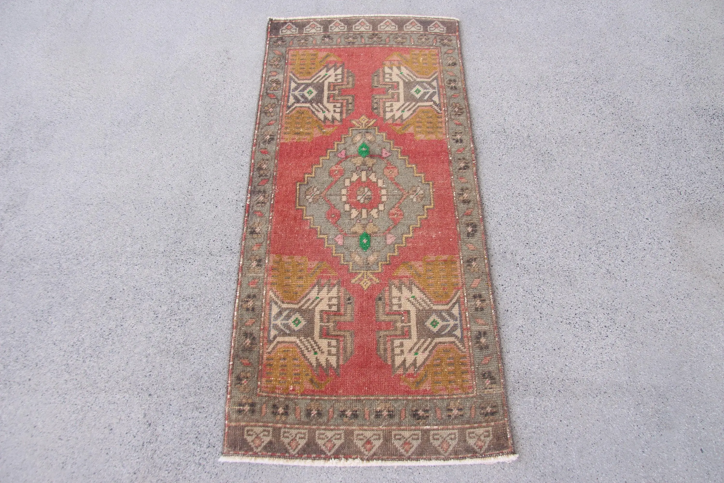 1.7x3.7 ft Vintage Turkish Rug, Small Rug, Red Wool Rug - 1