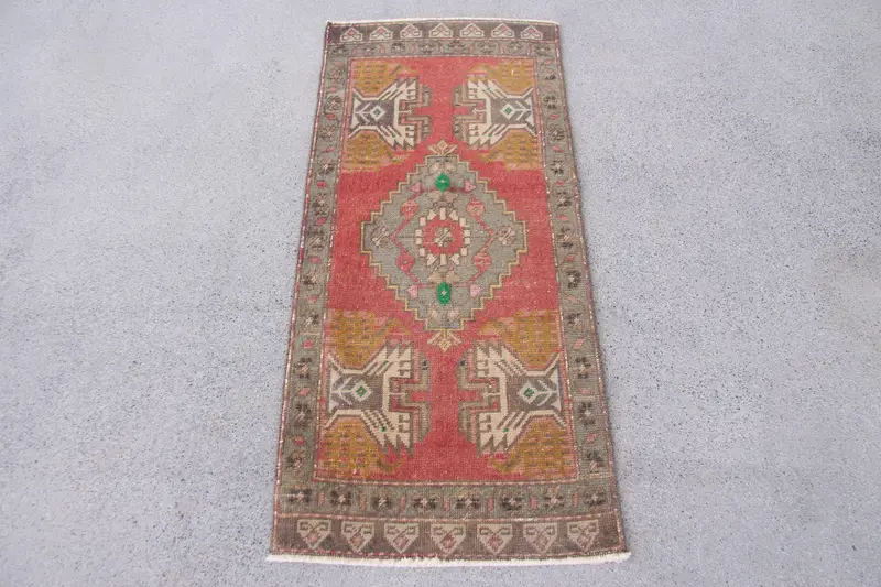 Red, Yellow Polka Dot Rug, 1,7x3,7 ft Chic Decor