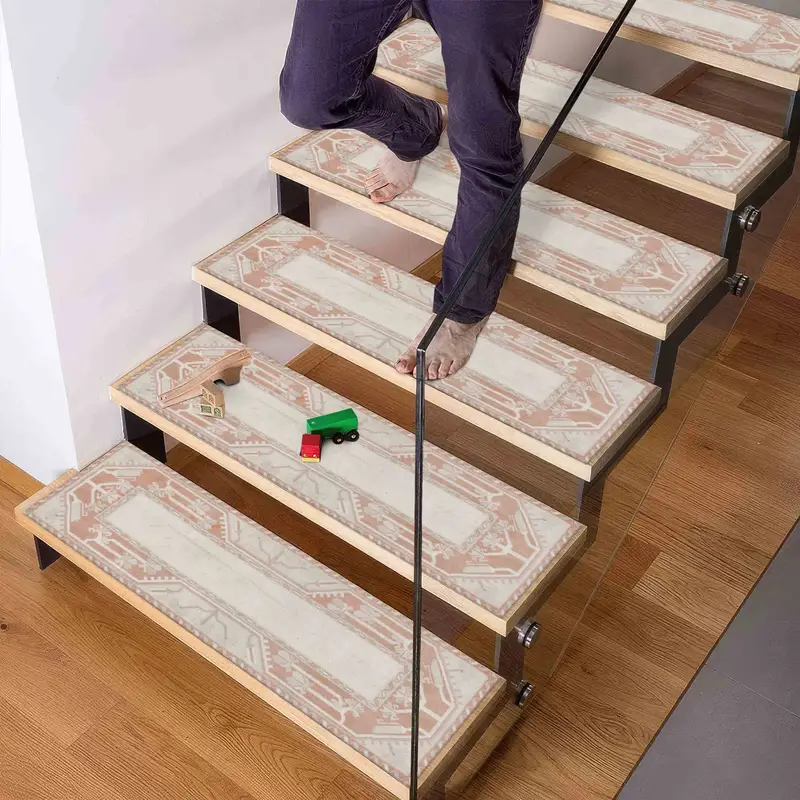 Beige Ethnic Pattern Printed Rug: Kilim Design Stair Rug