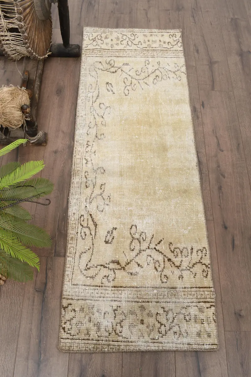 1,9x5,7 ft Läufer Vintage Teppich, beige abstrakter türkischer Teppich - 1