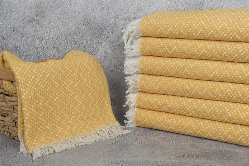 Organic Throw, Bedspread, Housewarming Gift, 76x68 Cotton Herringbone Towel, Turkish Bedcover, Turkish Blanket, Home Gift, Monogram Beach Blanket - 3