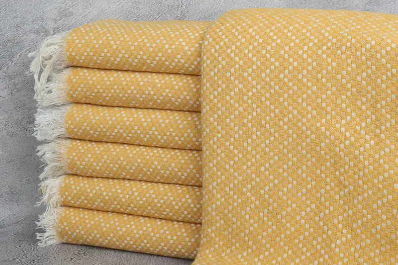 Organic Throw, Bedspread, Housewarming Gift, 76x68 Cotton Herringbone Towel, Turkish Bedcover, Turkish Blanket, Home Gift, Monogram Beach Blanket - 1