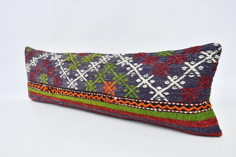 Ethnical Kilim Rug Pillow, Vintage Throw Pillow Sham, Kilim Cushion Sham, Vintage Kilim Throw Pillow, Pillow Cover, 12x36 Green Pillow - 4