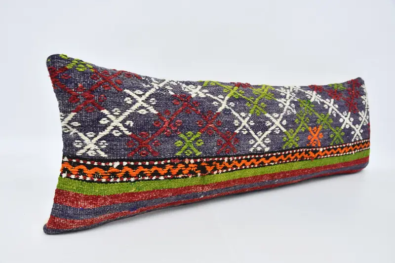 Ethnical Kilim Rug Pillow, Vintage Throw Pillow Sham, Kilim Cushion Sham, Vintage Kilim Throw Pillow, Pillow Cover, 12x36 Green Pillow - 3