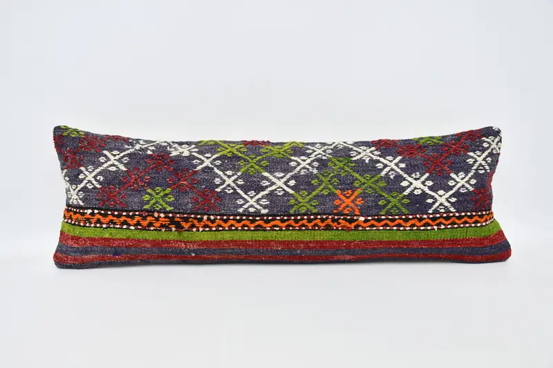 Ethnical Kilim Rug Pillow, Vintage Throw Pillow Sham, Kilim Cushion Sham, Vintage Kilim Throw Pillow, Pillow Cover, 12x36 Green Pillow - 1
