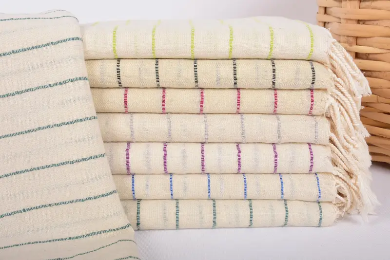 Sax Blue Striped Turkish Towel, Organic Cotton Bath Sheet, 63x38 Inches