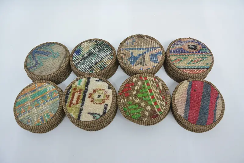 Patrón Kilim colorido, posavasos redondos de cuero antideslizantes