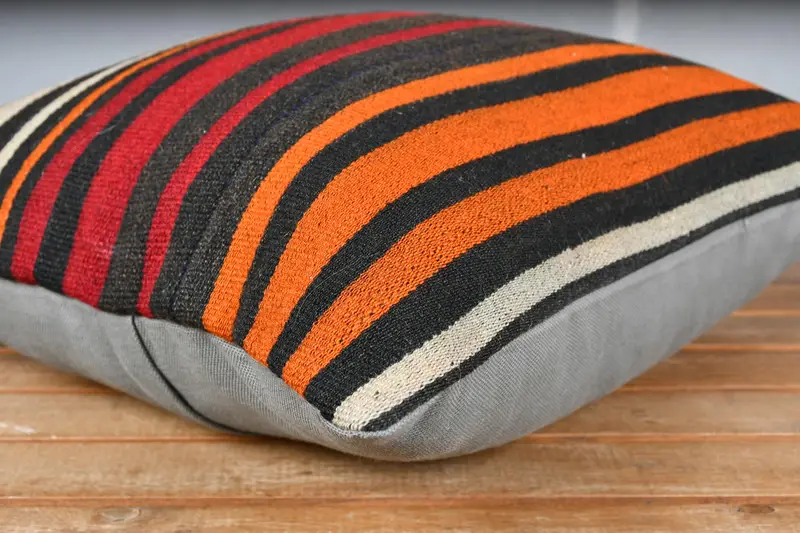 Authentic Cushion Case, 18x18 Orange Pillow, Cushion Cover, Boho Pillow, Turkish Pillow, Kilim Cushion Sham - 3