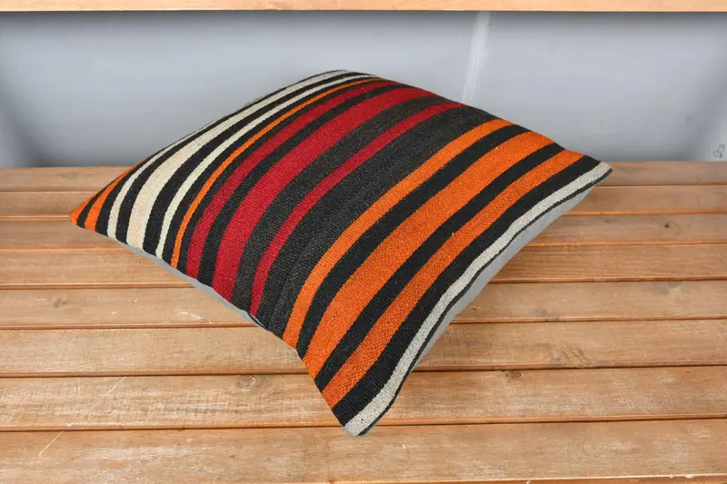 Authentic Cushion Case, 18x18 Orange Pillow, Cushion Cover, Boho Pillow, Turkish Pillow, Kilim Cushion Sham - 2