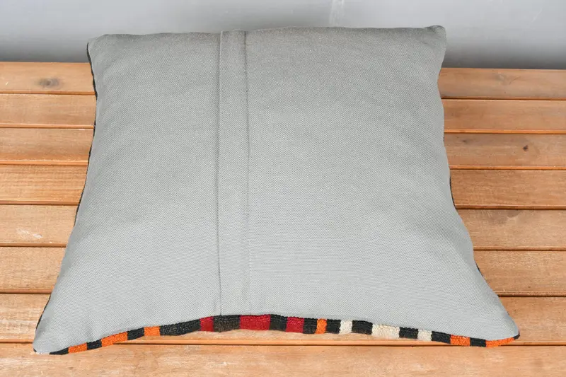 Authentic Cushion Case, 18x18 Orange Pillow, Cushion Cover, Boho Pillow, Turkish Pillow, Kilim Cushion Sham - 5