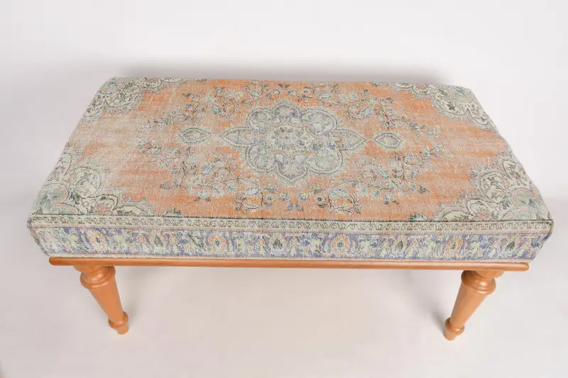 Modular Orange & Bronze Ottoman Set, Kilim-Inspired Ottoman