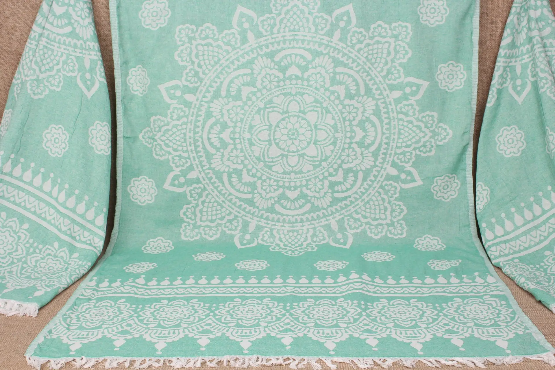 Beach Towel Turkish Cotton Floral Patterned Benetton Green, 36x73 Inches - 1