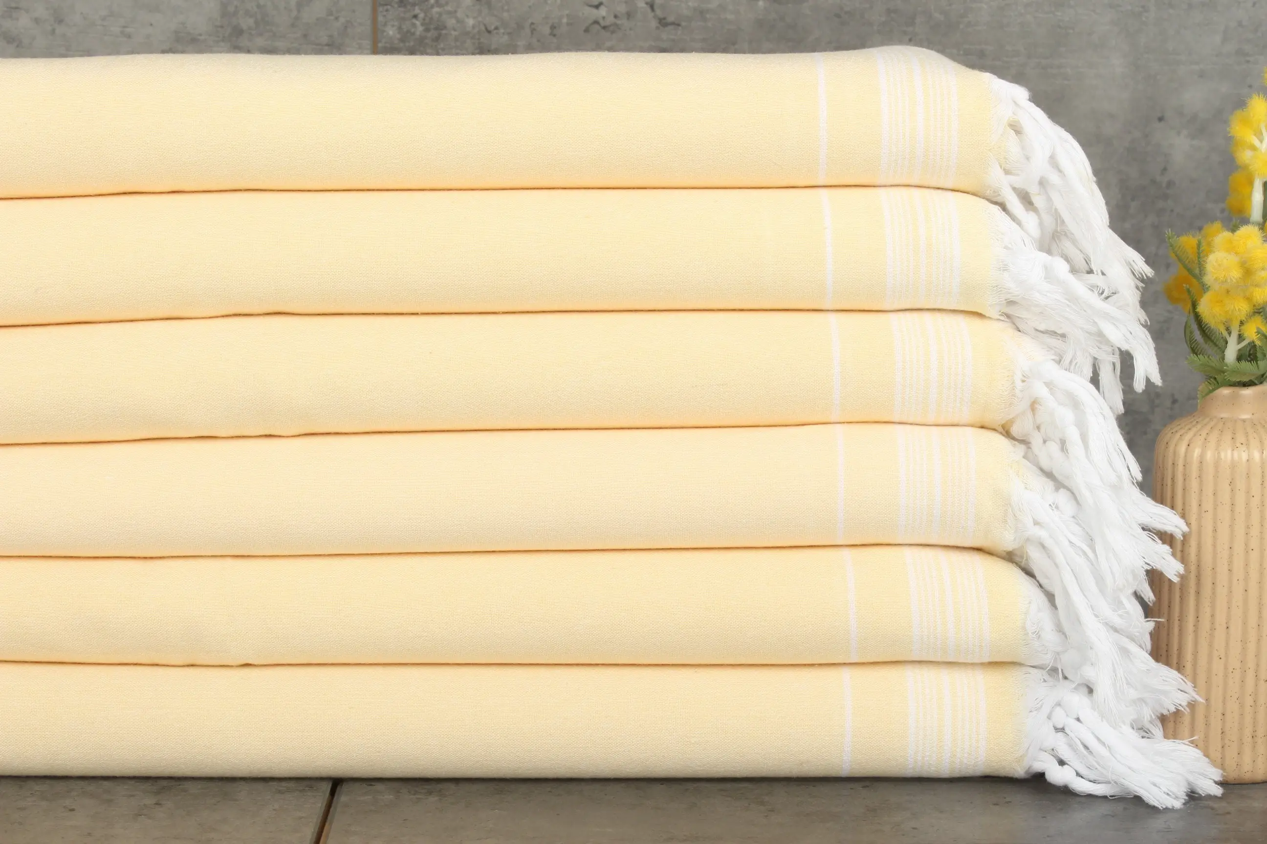 Housewarming Gift Light Yellow Cotton Boho Throw Blanket, 56x91 Inches - 1