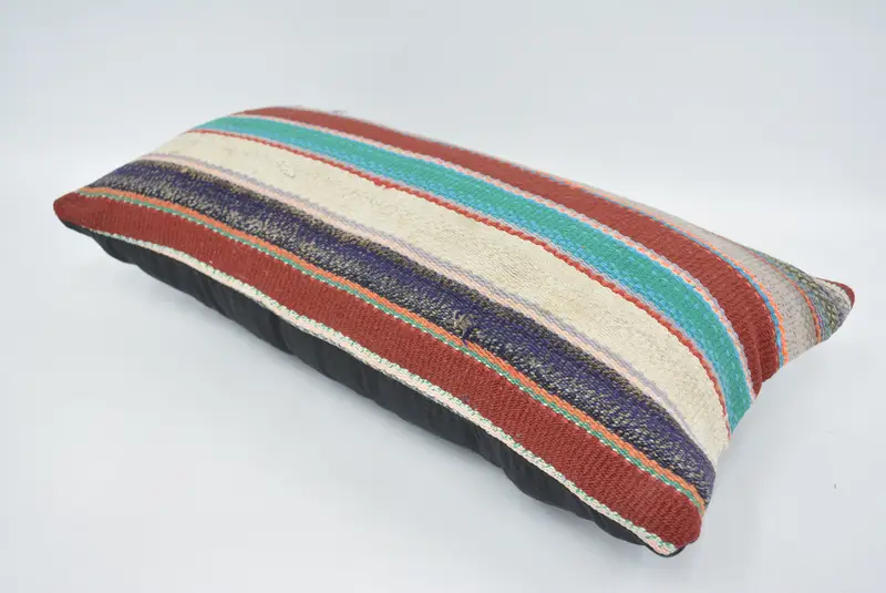 Natural Cushion, Cushion, Handmade Kilim Cushion, Turkish Kilim Pillow, Ikat Cushion Cover, 12x24 Green Cushion, Vintage Kilim Throw Pillow - 6