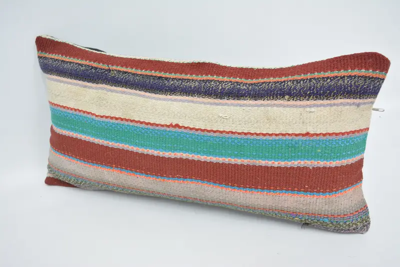 Natural Cushion, Cushion, Handmade Kilim Cushion, Turkish Kilim Pillow, Ikat Cushion Cover, 12x24 Green Cushion, Vintage Kilim Throw Pillow - 4