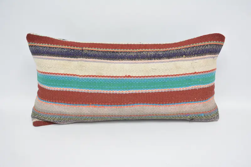 Natural Cushion, Cushion, Handmade Kilim Cushion, Turkish Kilim Pillow, Ikat Cushion Cover, 12x24 Green Cushion, Vintage Kilim Throw Pillow - 1