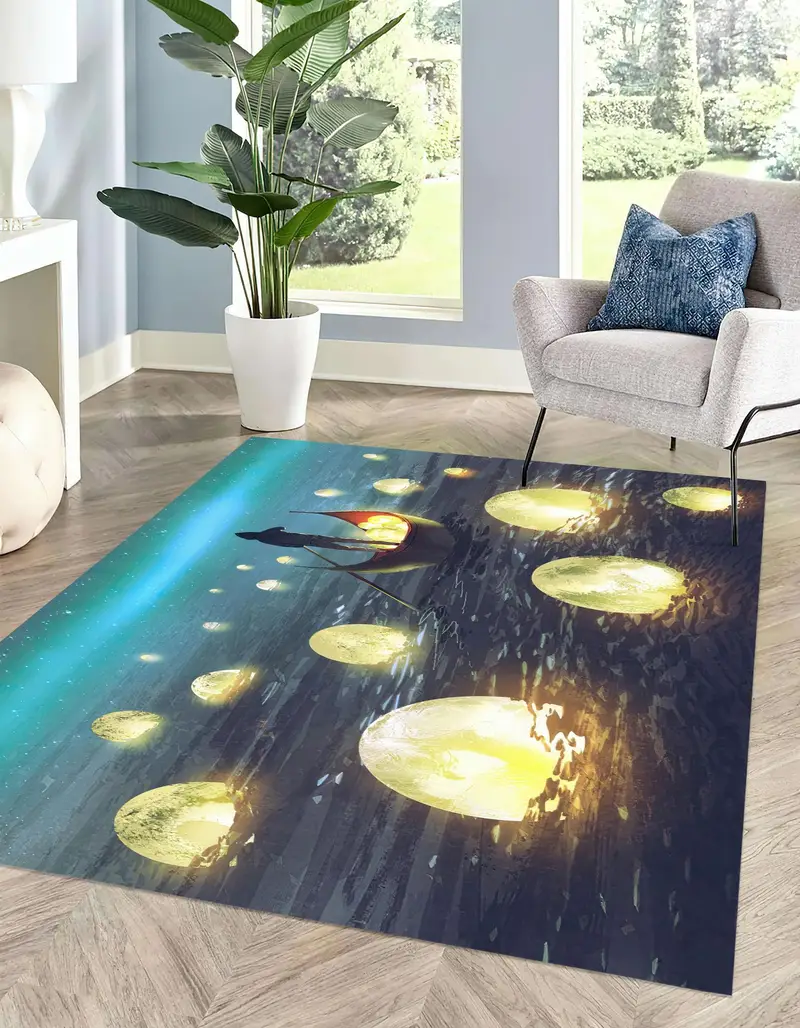 Elegante alfombra estampada: paisaje nocturno iluminado por la luna con luna llena