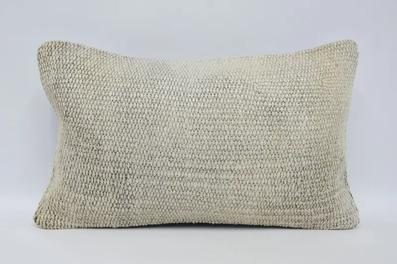 Vintage Wool Cushion, Moroccan 12x20 inch Beige Pillow Case - 1