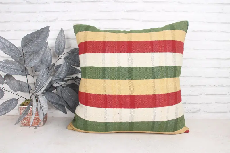 Vintage Cushion, 24x24 Green Cushion Cover, Pillow Sham, Gift Pillow, Boho Pillow, Comfy Throw Pillow Cover, Ethnical Kilim Rug Pillow - 1