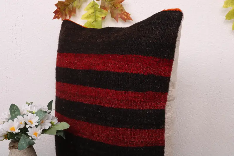 Vintage Kilim Pillow, Square Throw Cushion Case, Pillow Sham, Vintage Kilim Throw Pillow, 16x16 Brown Pillow, Handmade Kilim Cushion - 5