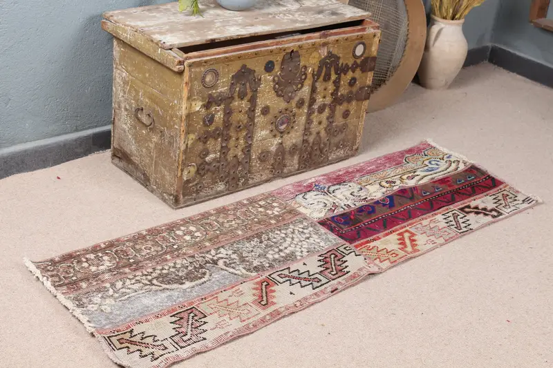 Kahverengi Fas Halısı, Mor Desenli 1,7x5,3 ft