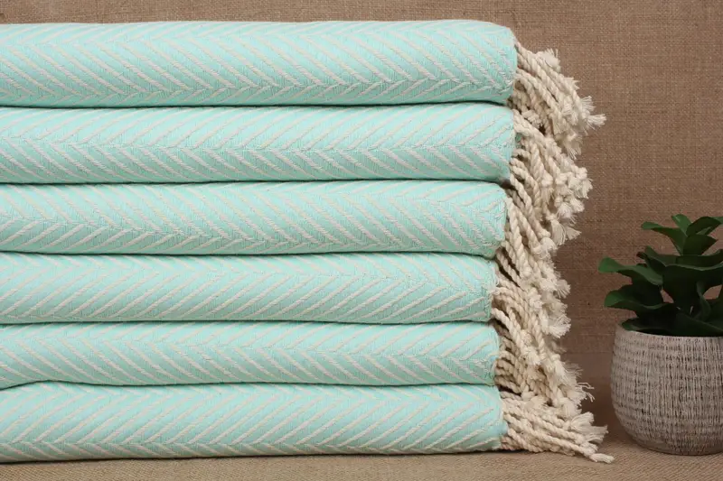 Personalized Turkish Cotton Beach Towel Mint Chevron, 40x69 Inches
