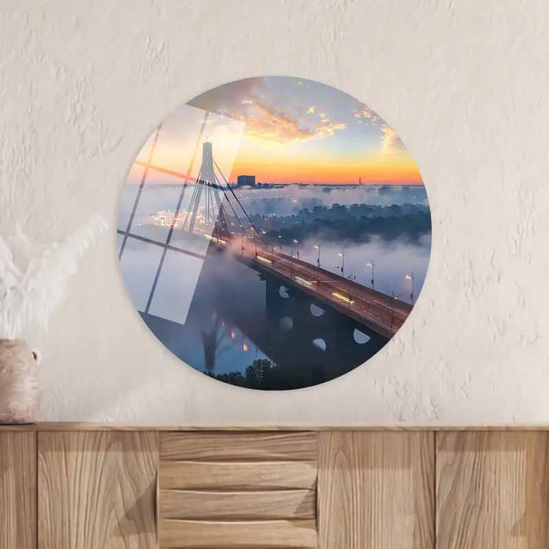 Kiev Bridge Canvas: Sunset Cityscape with Beautiful Clouds