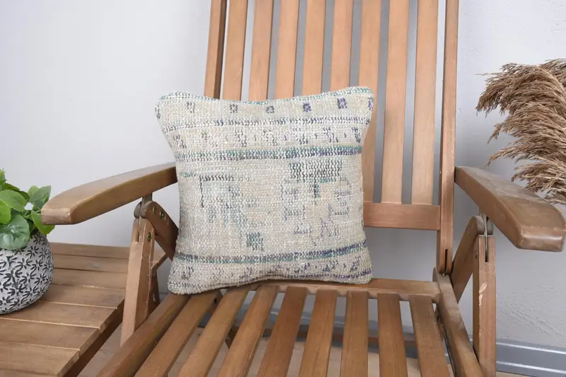 Turkish Bohemian Euro Sham, 14x14 inch Beige Moroccan Small Square Pillowcase - 1