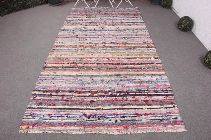 El Yapımı Gökkuşağı Halı, 5,2x10 ft Canlı Dekor