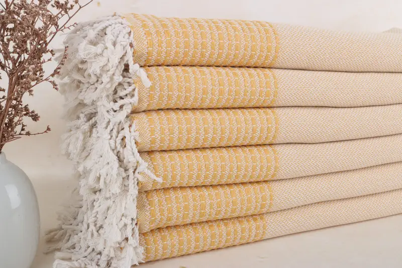 Kişiye Özel Hardal Çizgili Havlu, %100 Organik Türk Pamuğu, 36x69 İnç