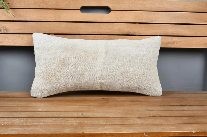 Boho Throw Pillow, Handmade Kilim Cushion, Antique Pillows, 12x24 Beige Pillow Sham, Ethnical Kilim Rug Pillow, Pillow Case - 6