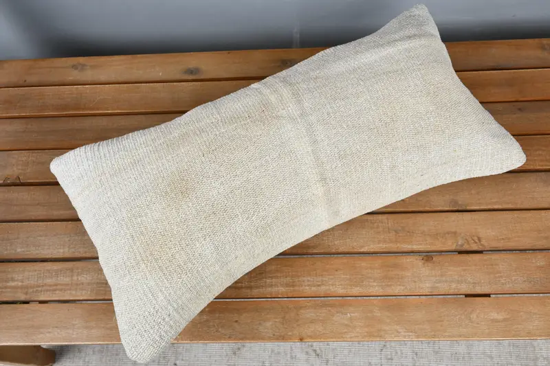 Boho Throw Pillow, Handmade Kilim Cushion, Antique Pillows, 12x24 Beige Pillow Sham, Ethnical Kilim Rug Pillow, Pillow Case - 2