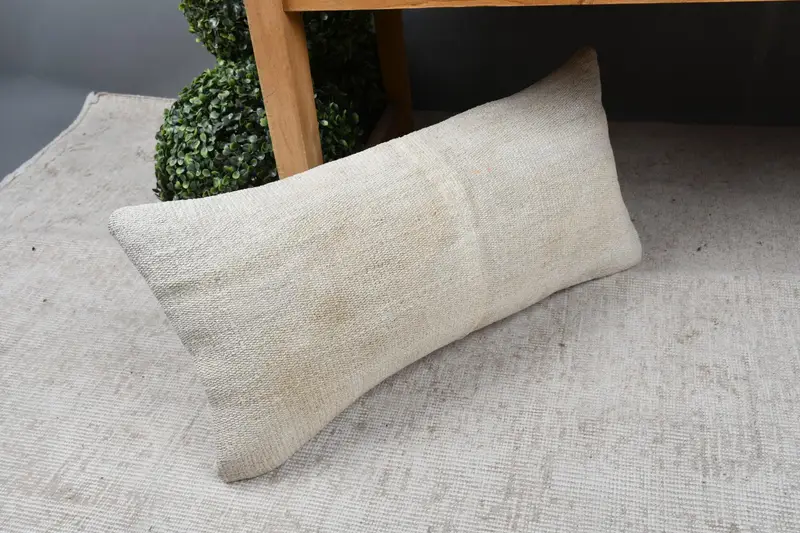 Boho Throw Pillow, Handmade Kilim Cushion, Antique Pillows, 12x24 Beige Pillow Sham, Ethnical Kilim Rug Pillow, Pillow Case - 7
