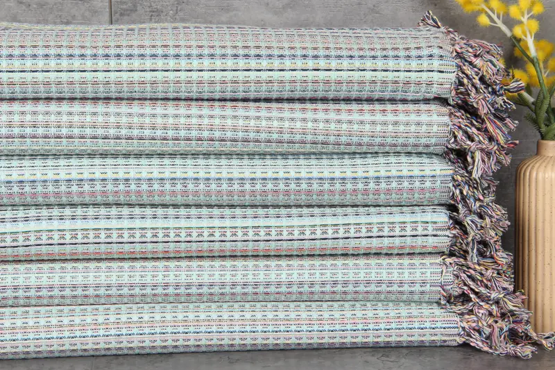 Personalized Custom Beach Towel Organic Cotton Beige Stripes, 40x71 Inches