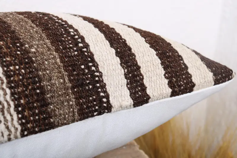 Turkish Pillow, Indoor Cushion, Handwoven Pillow Cover Pillow, 12x24 Beige Pillow Cover, Gift Pillow, Pillow Sham, Vintage Kilim Throw Pillow - 6