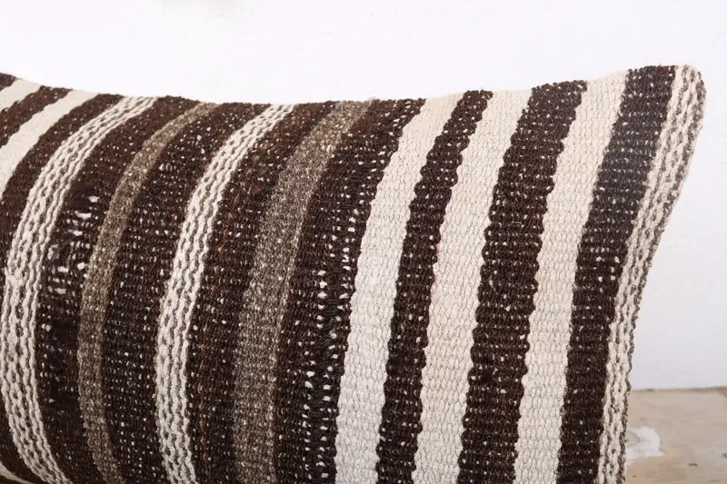 Turkish Pillow, Indoor Cushion, Handwoven Pillow Cover Pillow, 12x24 Beige Pillow Cover, Gift Pillow, Pillow Sham, Vintage Kilim Throw Pillow - 5