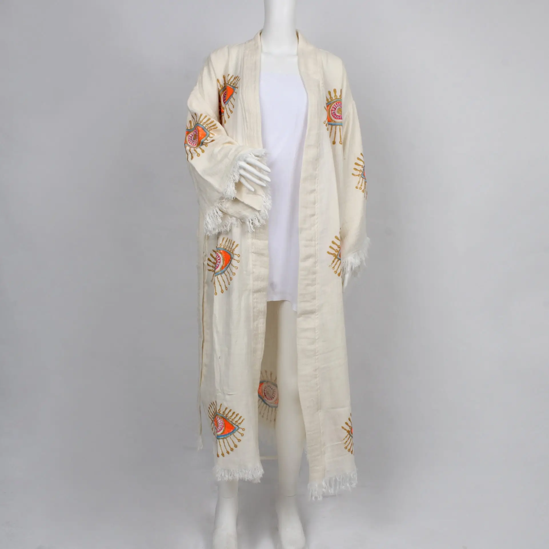 Custom Beach Wear Kimono Robe, Muslin, Beige, Medium/Large - 1
