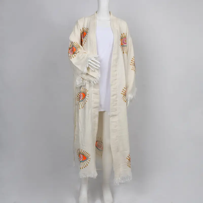 Albornoz tipo kimono personalizado para playa, muselina, beige, mediano/grande - 1