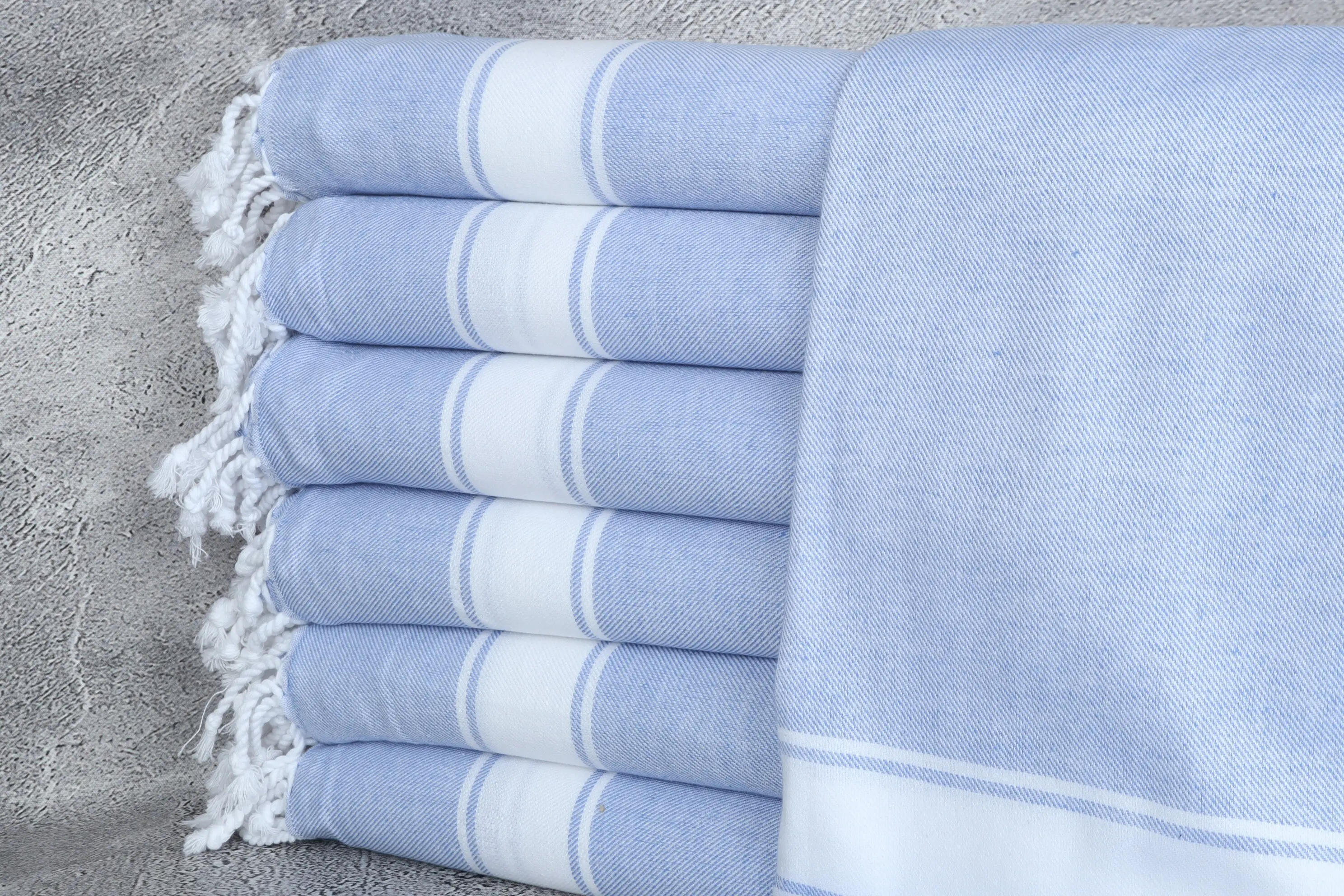 Beach Towel Organic Cotton Light Blue Striped, 40x71 Inches - 1