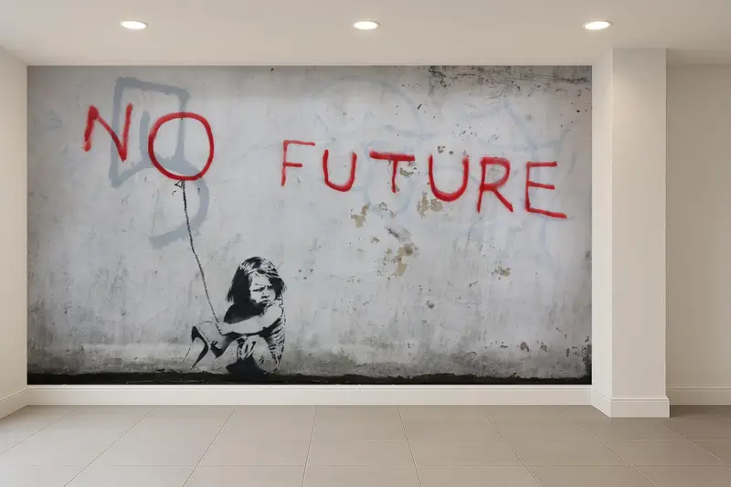 No Future Banksy Girl Graffiti-bedruckte Tapete – künstlerische Atmosphäre
