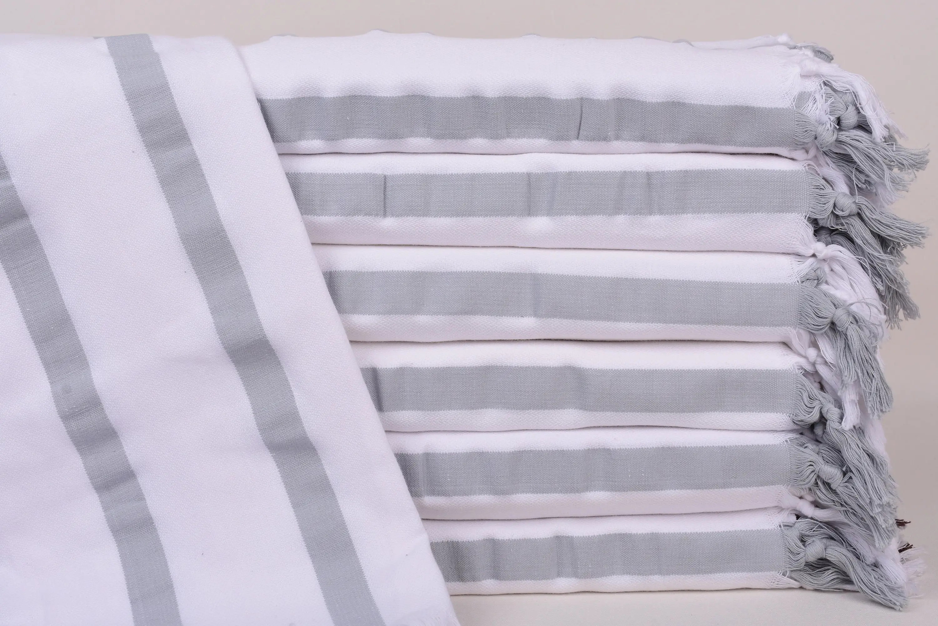 Beach Towel Monogrammed Turkish Cotton Brown-Gray Stripes, 70x40 Inches - 1