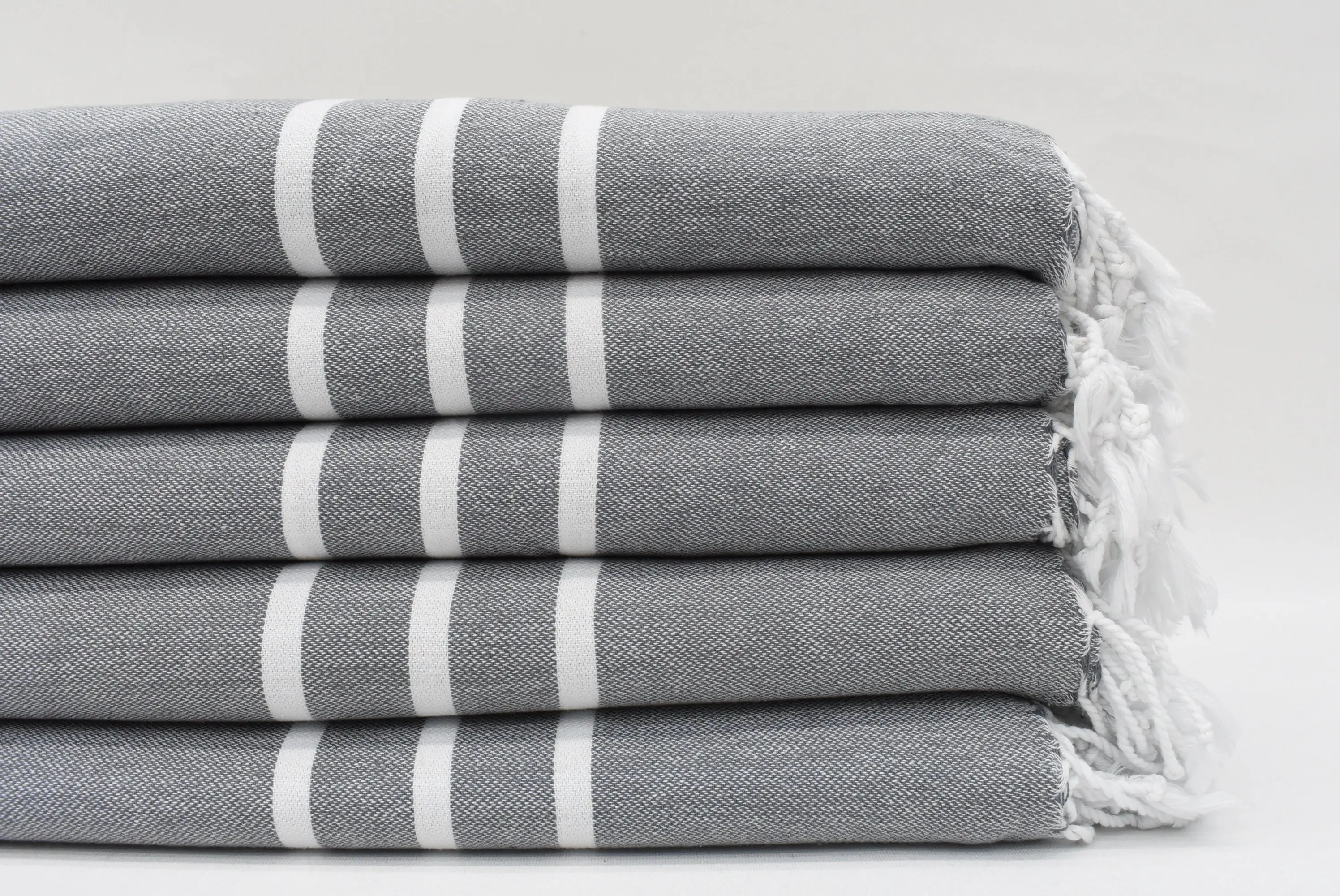 Bachelorette Party Favors Organic Cotton Gray Striped Towel, 70x40 Inches - 1