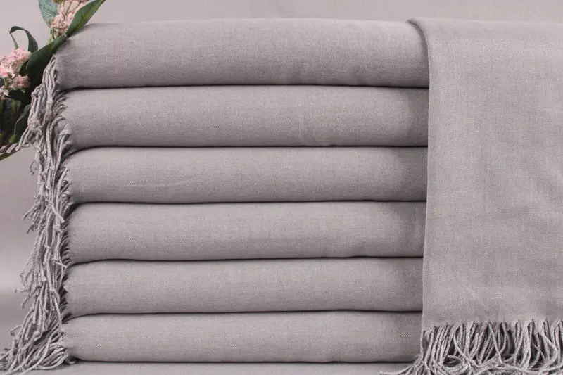 Turkish Pashmina Dark Gray Shawl, Organic Cotton, Solid, 28x67 Inches