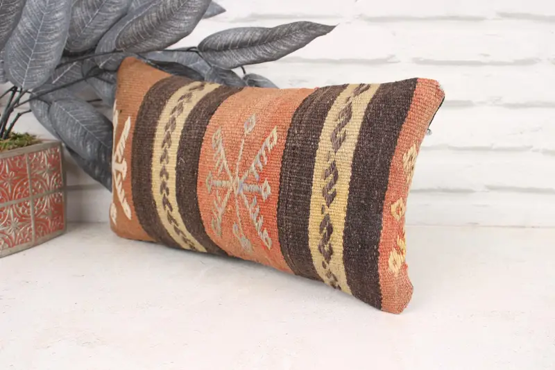 Kilim Cushion Sham, 8x16 Brown Pillow Cover, Antique Pillows, Christmas Pillow Cover, Bed Pillow Cover, Cushion Case, Boho Pillow Sham Cover - 4