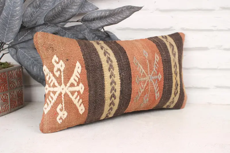 Kilim Cushion Sham, 8x16 Brown Pillow Cover, Antique Pillows, Christmas Pillow Cover, Bed Pillow Cover, Cushion Case, Boho Pillow Sham Cover - 3