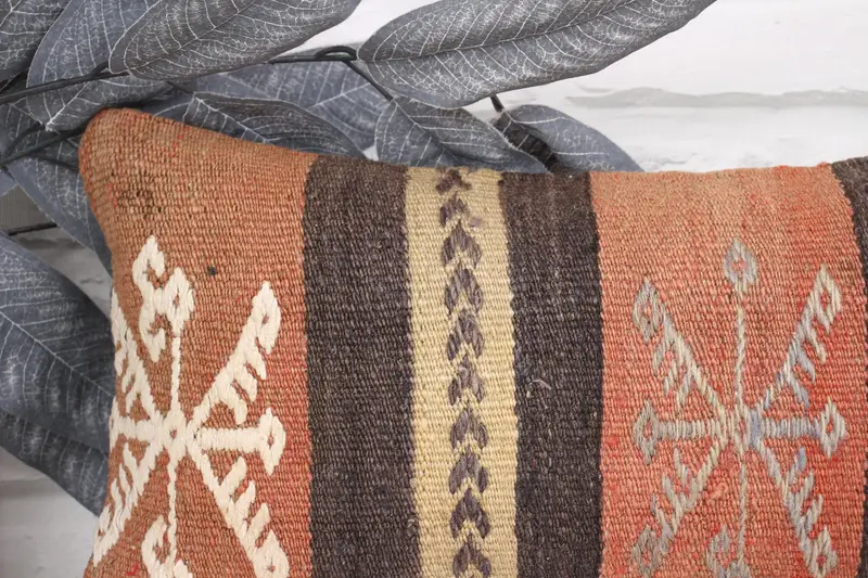 Kilim Cushion Sham, 8x16 Brown Pillow Cover, Antique Pillows, Christmas Pillow Cover, Bed Pillow Cover, Cushion Case, Boho Pillow Sham Cover - 2