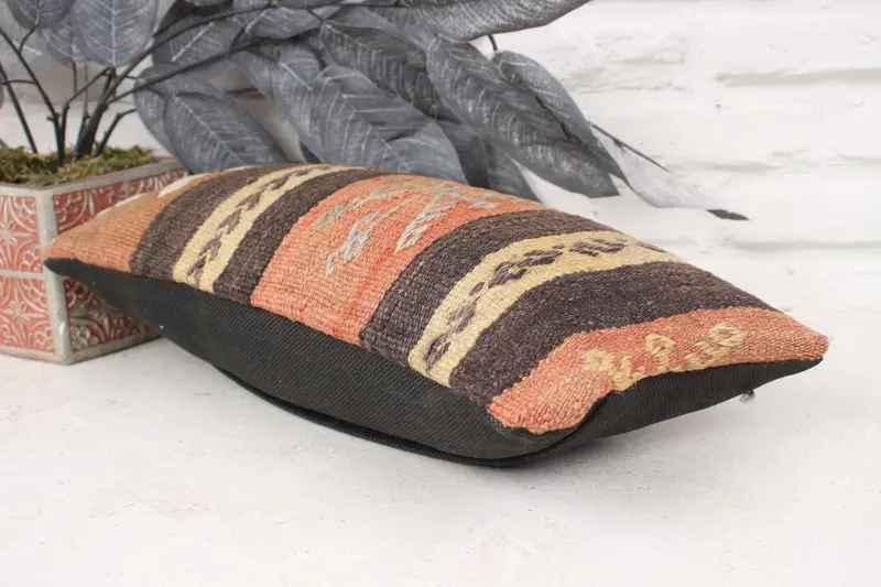 Kilim Cushion Sham, 8x16 Brown Pillow Cover, Antique Pillows, Christmas Pillow Cover, Bed Pillow Cover, Cushion Case, Boho Pillow Sham Cover - 6