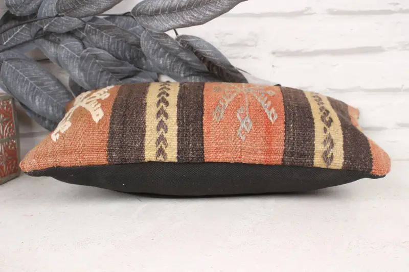 Kilim Cushion Sham, 8x16 Brown Pillow Cover, Antique Pillows, Christmas Pillow Cover, Bed Pillow Cover, Cushion Case, Boho Pillow Sham Cover - 5
