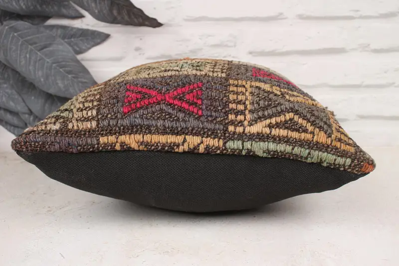 Decorative Pillow, Accent Throw Cushion, Kilim Cushion Sham, 14x14 Brown Pillow, Pillow, Handmade Pillow Sham, Home Decor Pillow, Throw Kilim Pillow - 7