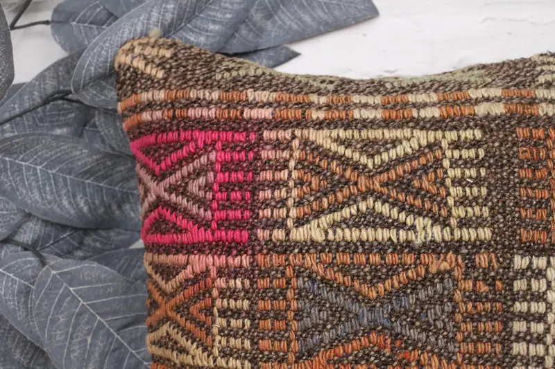 Decorative Pillow, Accent Throw Cushion, Kilim Cushion Sham, 14x14 Brown Pillow, Pillow, Handmade Pillow Sham, Home Decor Pillow, Throw Kilim Pillow - 2